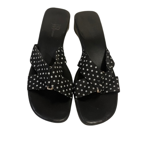 jenny buchanan Shoes - Women’s JENNY BUCHANAN Claire Black White Polka Dot Sandals Slip On Shoes